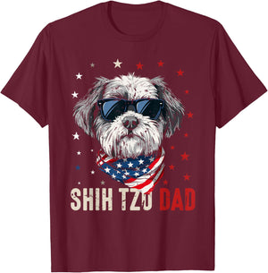 Funny Shih Tzu Dad Usa Stars 4th Of July Fathers Day T-Shirt - T-Shirt | Maroon