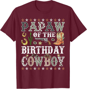 Papaw Of The Birthday Cowboy Rodeo Papaw T-Shirt - T-Shirt | Maroon