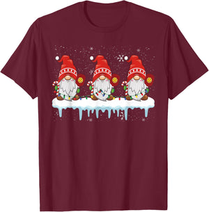3 Christmas Gnome With Pickleball Christmas Lights T-Shirt - T-Shirt | Maroon