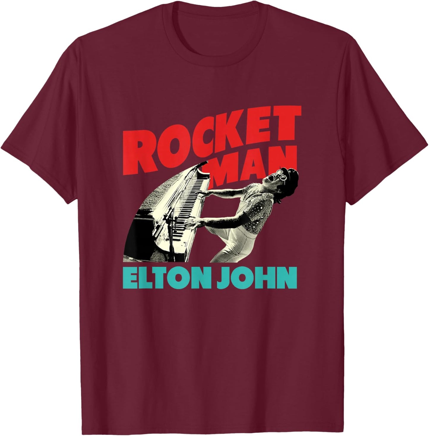 Official Elton John x Rocketman Piano Black T-Shirt - T-Shirt | Maroon