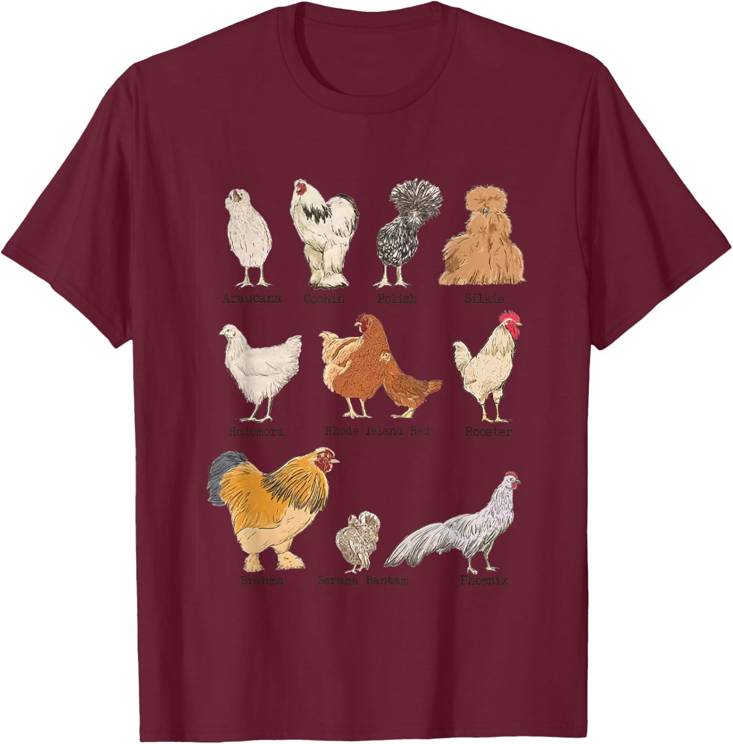 Vintage Chicken Breeds Farm Animals Day Support Local Farmer T-Shirt - T-Shirt | Maroon