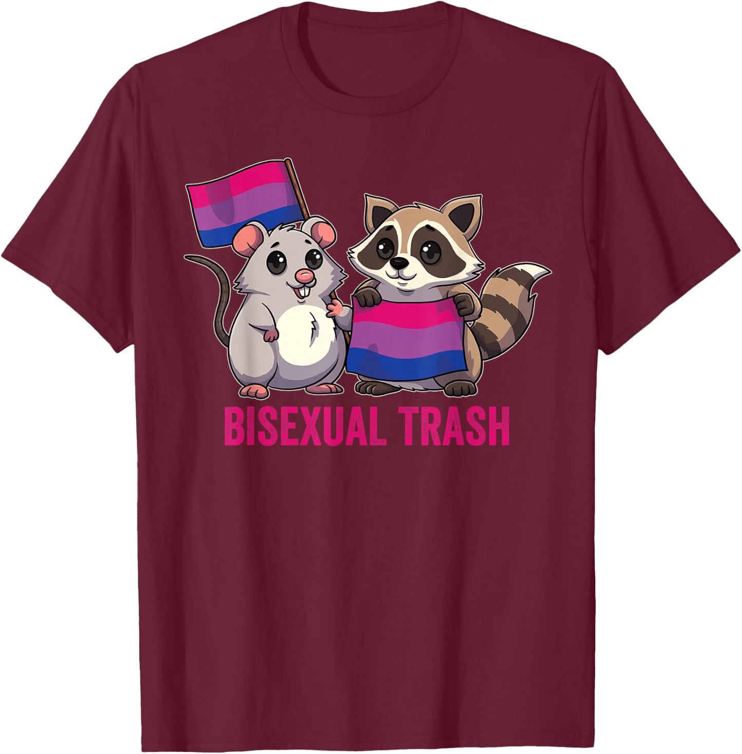 Bisexual Trash Panda Raccoon Possum Bi Flag Color LGBT Pride T-Shirt - T-Shirt | Maroon