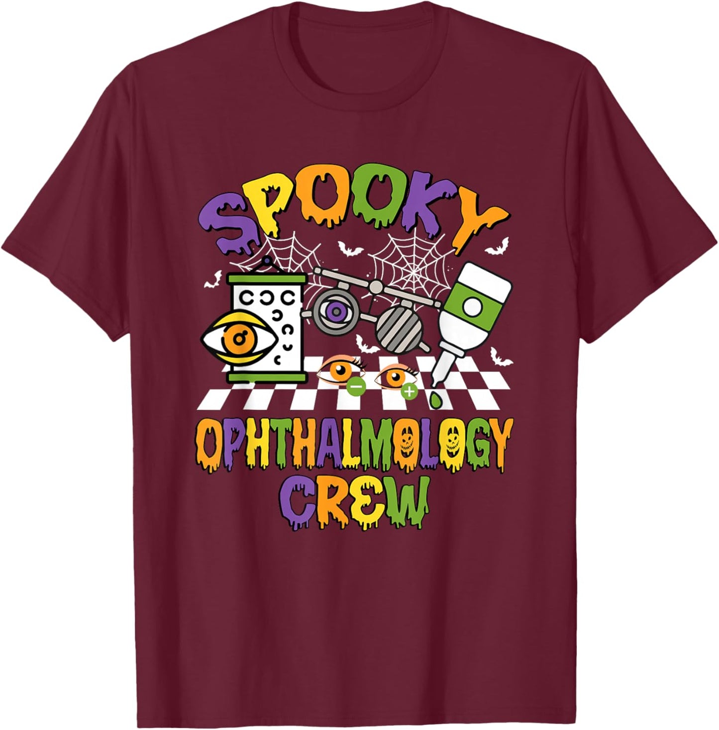 Retro Spooky Ophthalmology Crew Ophthalmologist Halloween T-Shirt - T-Shirt | Maroon