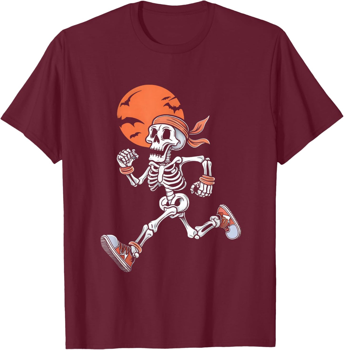 Running Skeleton Funny Halloween Costume Men Women Kids T-Shirt - T-Shirt | Maroon