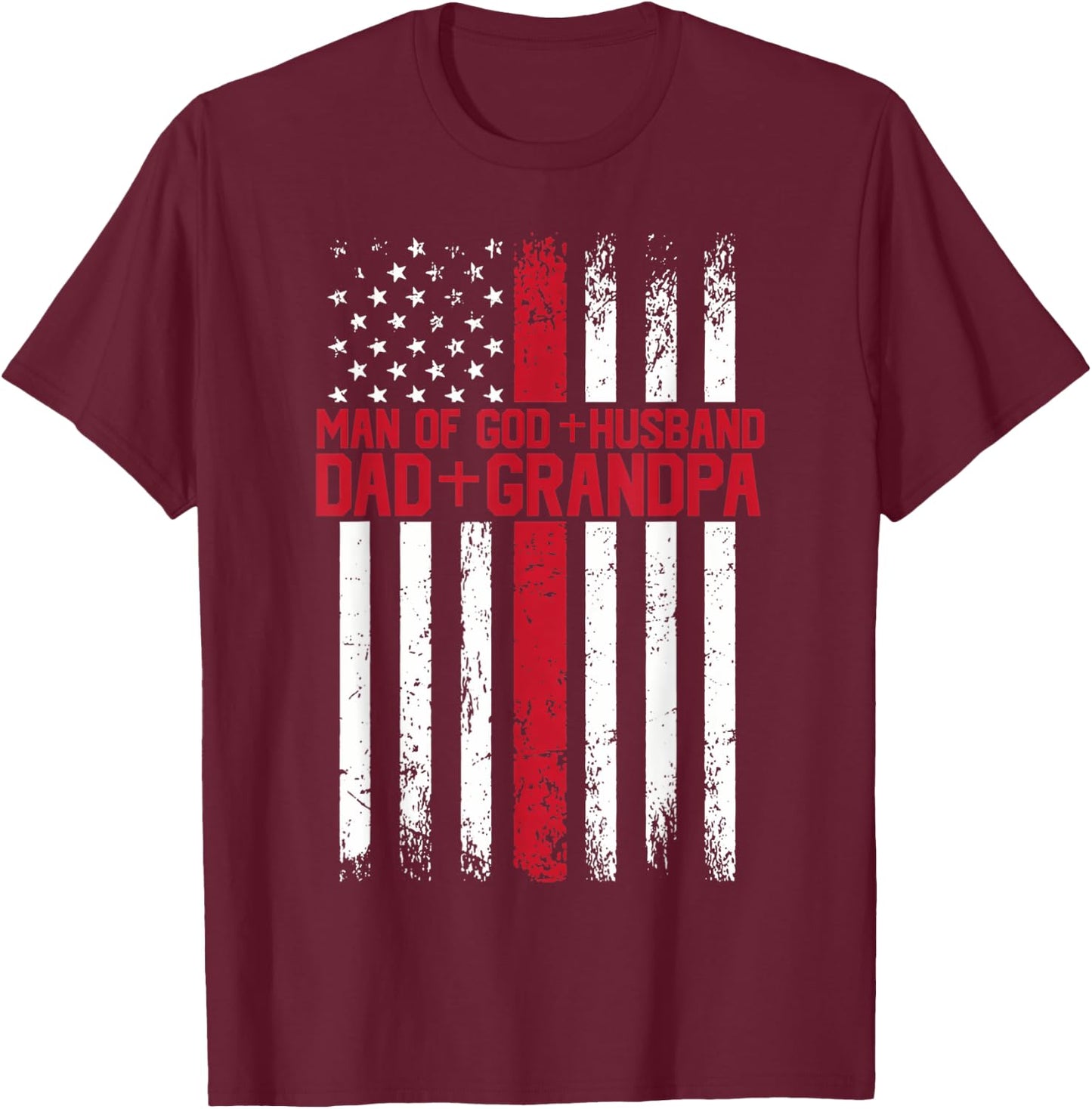 Man of God Husband Dad Papa Christian Cross Father's Day T-Shirt - T-Shirt | Maroon