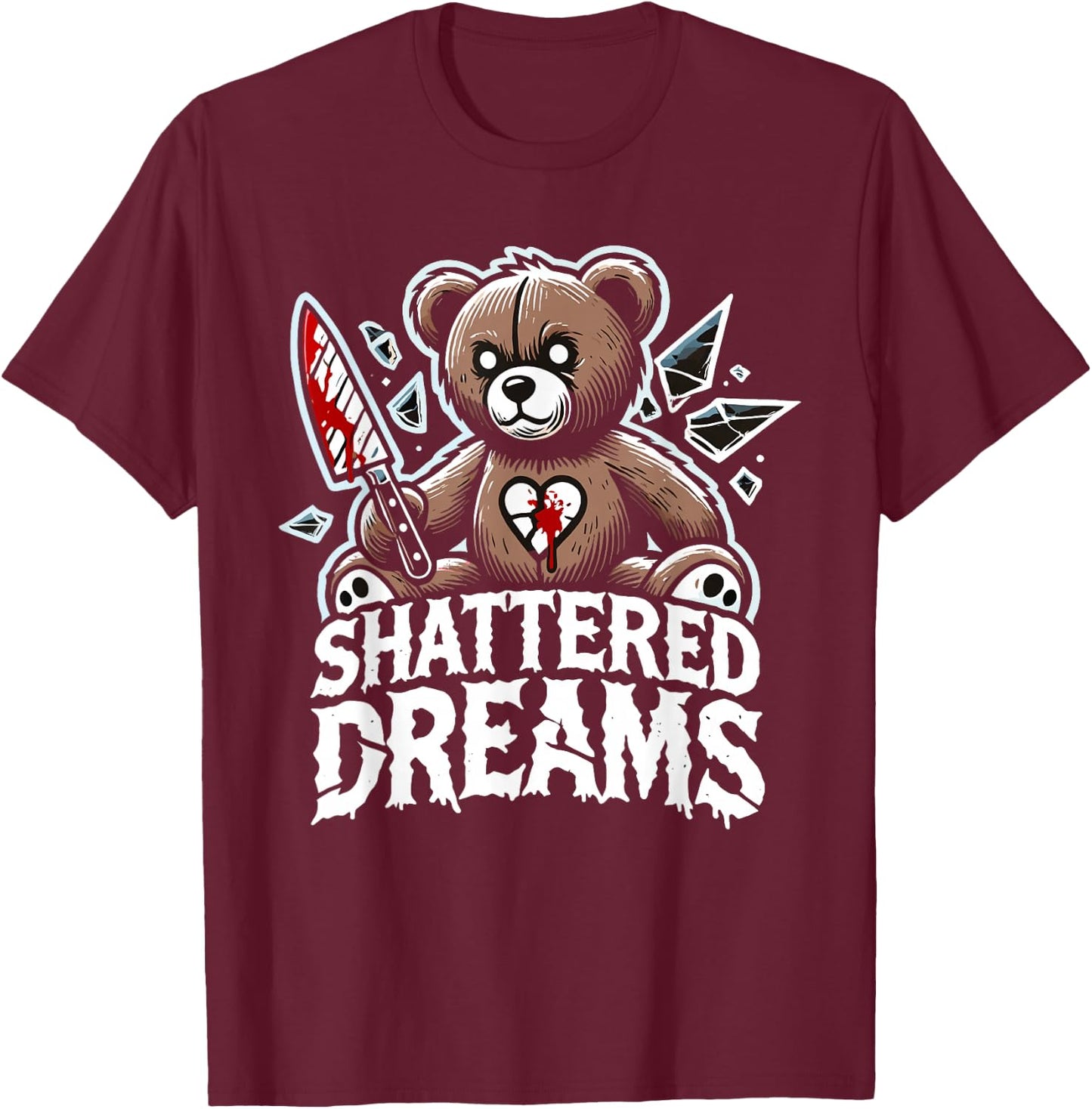 Terrifying Teddy Spooky Plush Horror Teddy Bear Scary T-Shirt - T-Shirt | Maroon