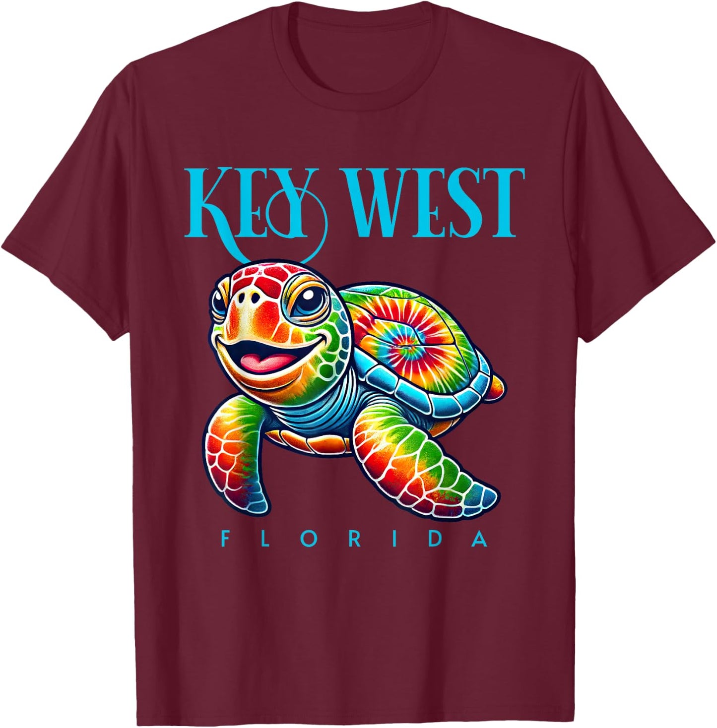 Key West Florida Smiling Tie Dye Sea Turtle T-Shirt - T-Shirt | Maroon