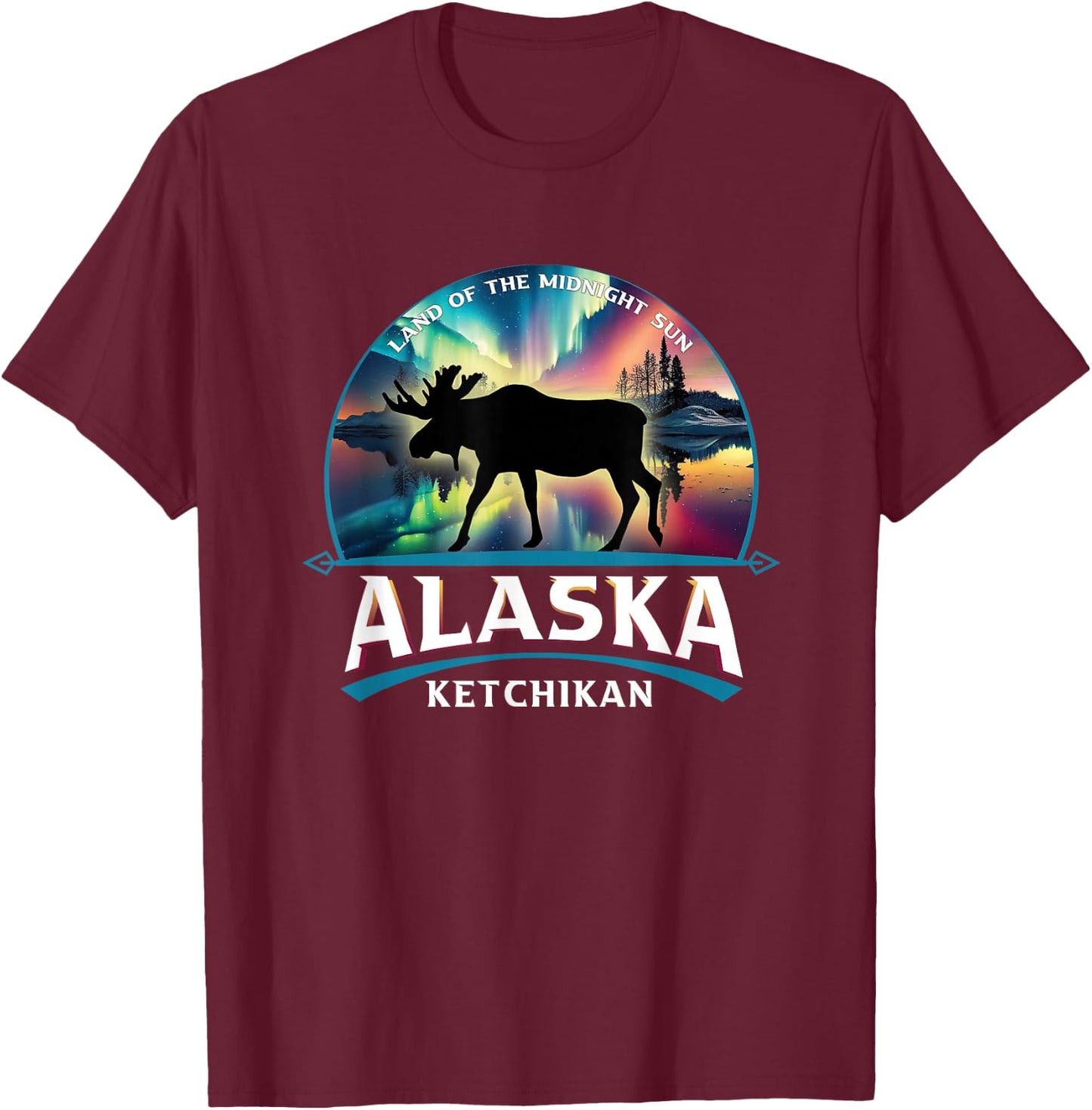 Ketchikan Alaska Aurora Borealis Moose Souvenir T-Shirt - T-Shirt | Maroon