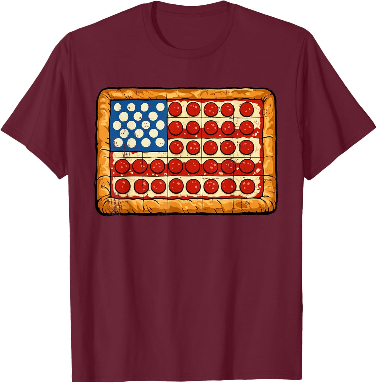 Funny 4th July Pizza USA Flag Patriotic Food Men Women Kids T-Shirt - T-Shirt | Maroon