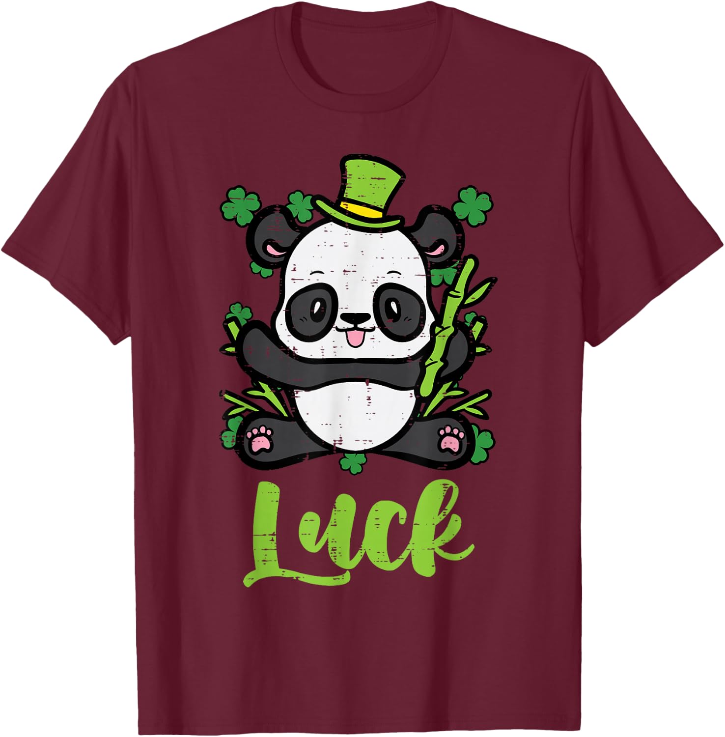 St Patricks Day Panda Luck Saint Pattys Paddys Kid Women Men T-Shirt - T-Shirt | Maroon