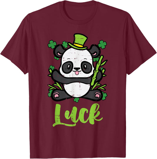 St Patricks Day Panda Luck Saint Pattys Paddys Kid Women Men T-Shirt - T-Shirt | Maroon