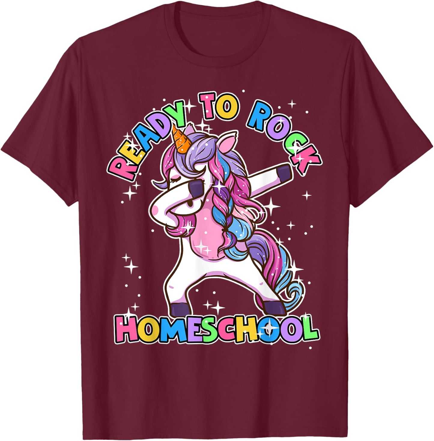 Homeschool Unicorn First Day Of School Outfit Girls T-Shirt - T-Shirt | Maroon