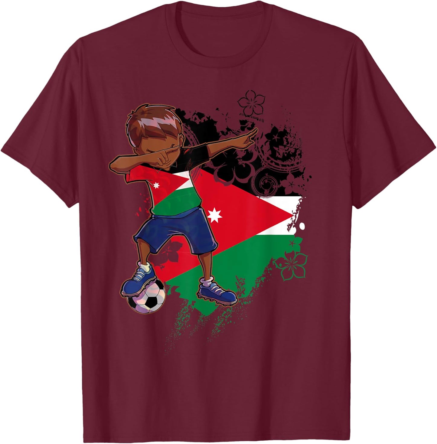 Dabbing Boy Jordanian Jordan Flag Kids Dab Dance T-Shirt - T-Shirt | Maroon