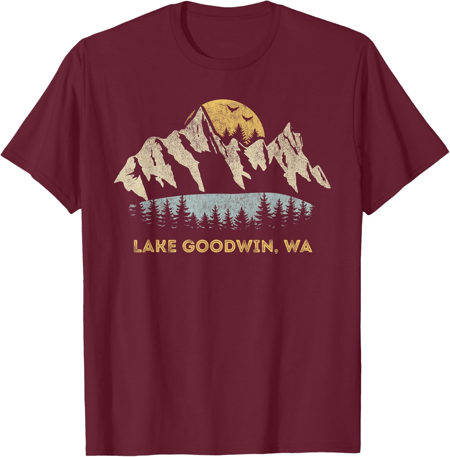 Lake Goodwin Washington Mountain Sunset Sunrise WA T-Shirt - T-Shirt | Maroon