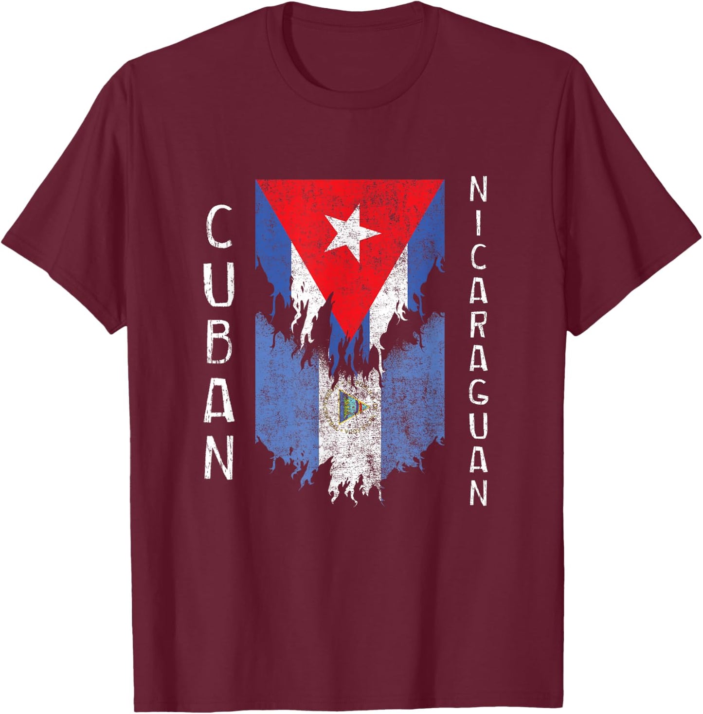 Cuban Nicaraguan Flags Ripped Torn Cuba Nicaragua T-Shirt - T-Shirt | Maroon