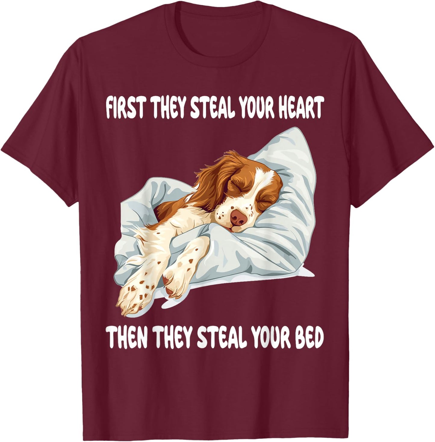 Brittany Spaniel Sleeping Pajamas Nightgown T-Shirt - T-Shirt | Maroon