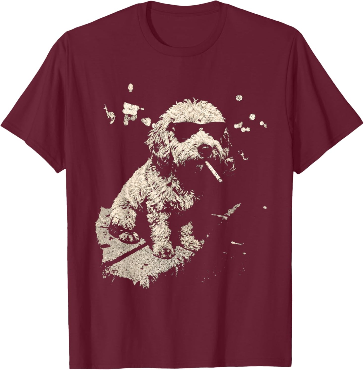 Funny Dog Smoking Goldendoodle Cigarette Cool Dog Design T-Shirt - T-Shirt | Maroon