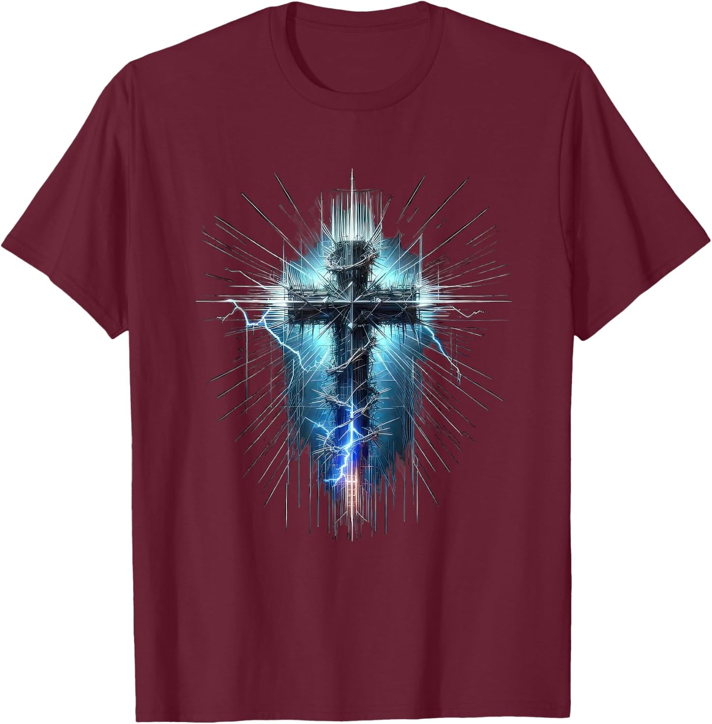 Christian Cross Punk Art Style Distressed Crown of thorns T-Shirt - T-Shirt | Maroon