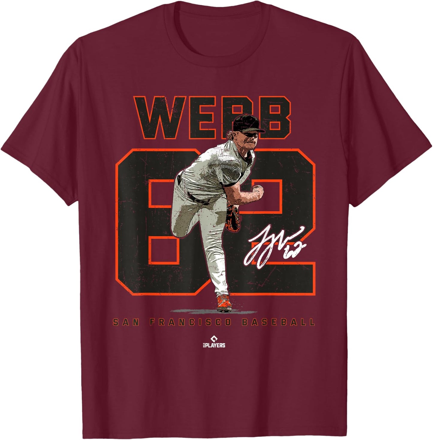 Number and Portrait Logan Webb San Francisco MLBPA T-Shirt - T-Shirt | Maroon