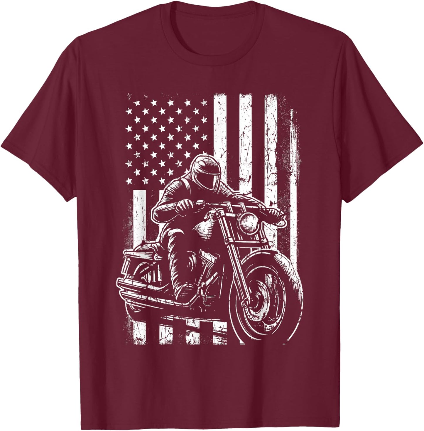 Patriotic Motorcycle American US Flag Biker T-Shirt - T-Shirt | Maroon