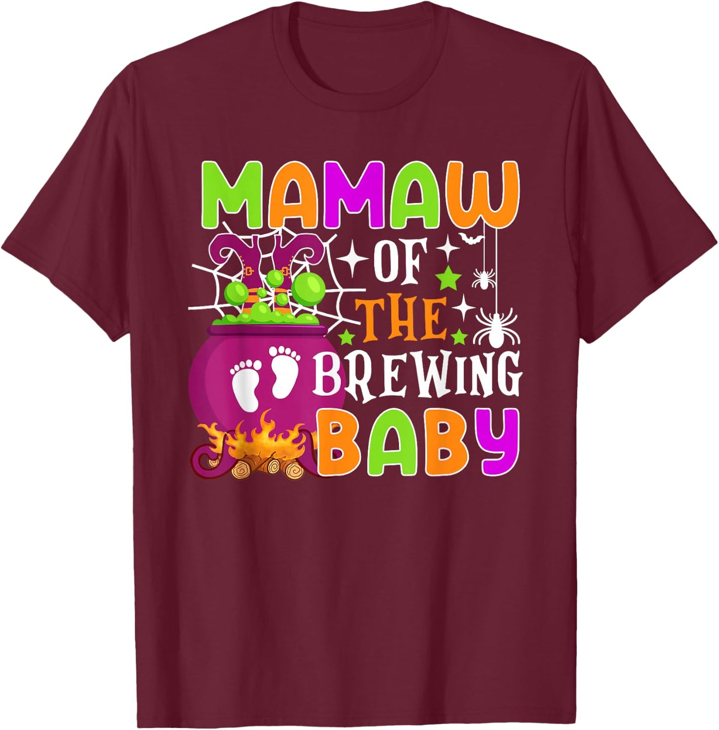Mamaw of Brewing Baby Halloween Theme Baby Shower Spooky T-Shirt - T-Shirt | Maroon