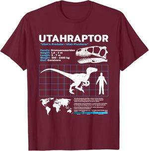 Utahraptor fact sheet Dinosaur Facts T-Shirt - T-Shirt | Maroon