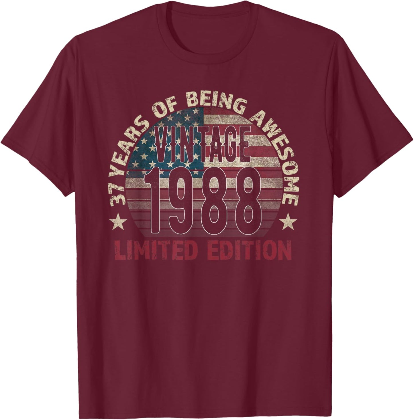 37th Birthday Gift men Vintage born 1988 turning 37 Year Old T-Shirt - T-Shirt | Maroon
