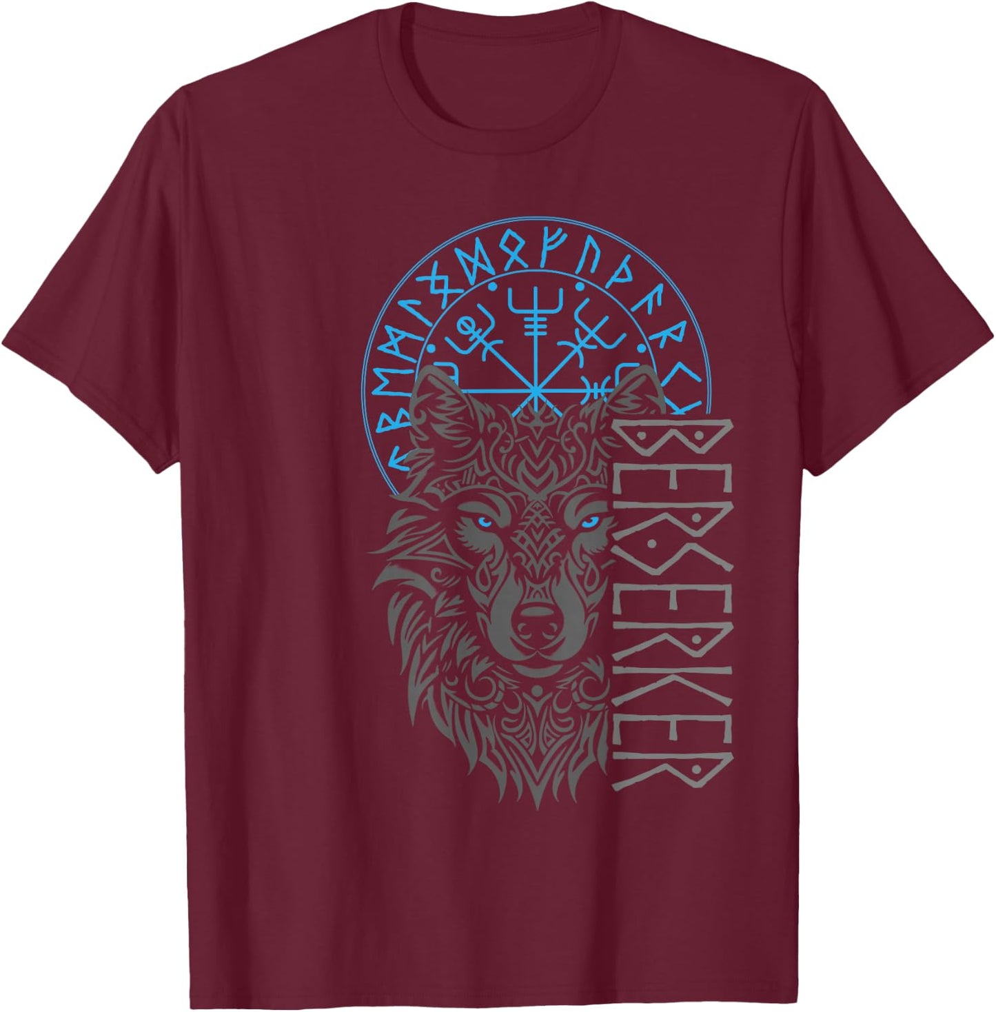 Berserker & Viking Compass - Nordic Wolf Design T-Shirt - T-Shirt | Maroon