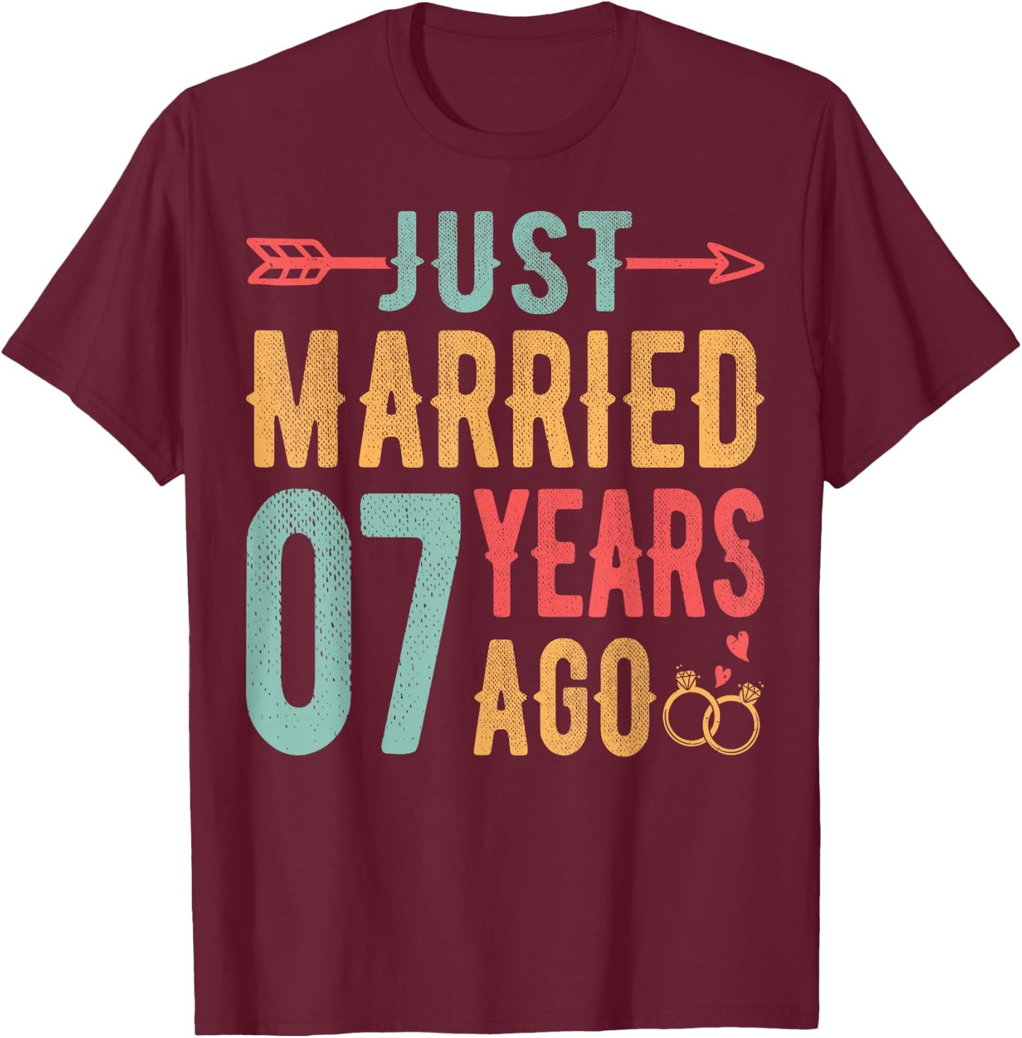 Just Married 7 Years Ago - 7th Wedding Anniversary Couple T-Shirt - T-Shirt | Maroon