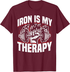 Weightlifting, Iron Is My Therapy, Bodybuilder Workout & Gym T-Shirt - T-Shirt | Maroon