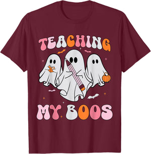 Halloween Ghost Teachers Teaching My Boos Costume Women Men T-Shirt - T-Shirt | Maroon