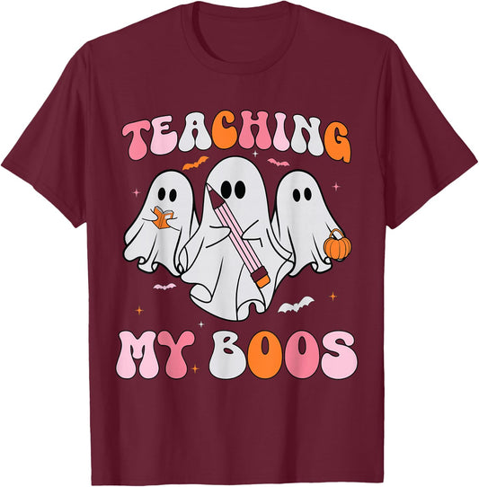 Halloween Ghost Teachers Teaching My Boos Costume Women Men T-Shirt - T-Shirt | Maroon