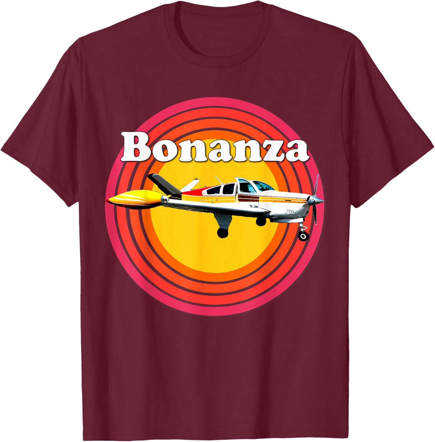Vintage Bonanza Airplane, Prop Plane, Retro Aircraft T-Shirt - T-Shirt | Maroon