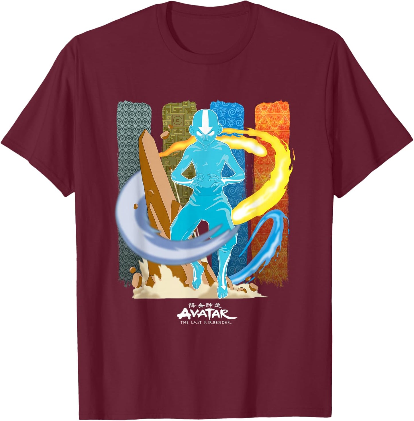 Avatar: The Last Airbender Aang Avatar Nations Unite Panels T-Shirt - T-Shirt | Maroon
