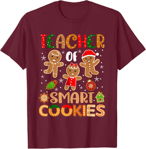 Cute Teacher Of Smart Cookies Christmas Gingerbread Teacher Women T-Shirt - T-Shirt | Maroon