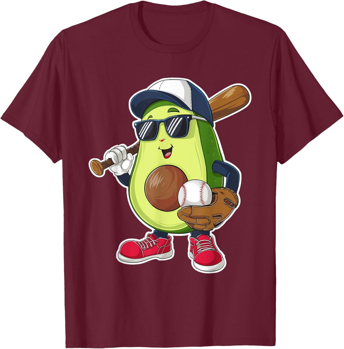 Sport Fruit Cute Avocado Baseball Player Avocado Softball T-Shirt - T-Shirt | Maroon