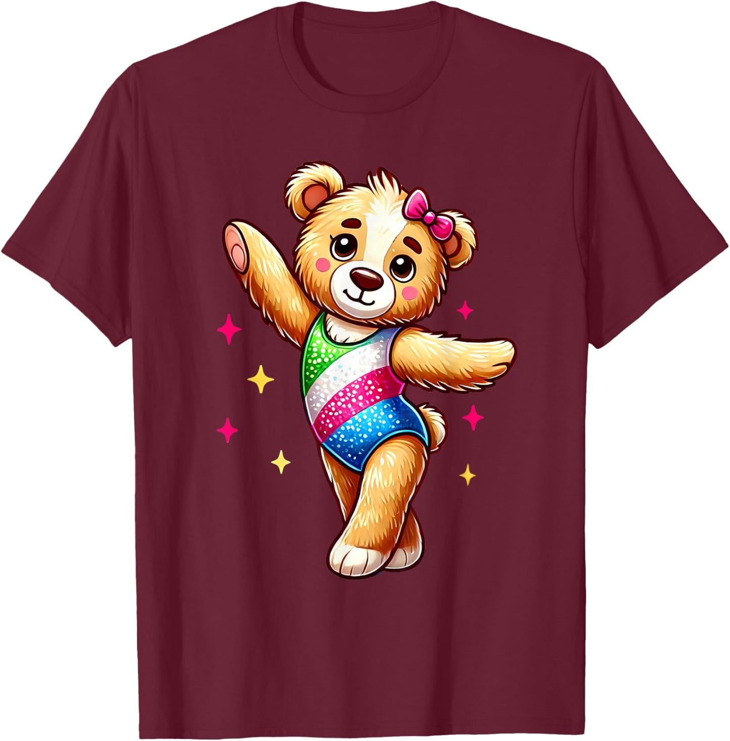 Teddy Bear Gymnastics Cute Tiny Gymnast Bear Cute Gym Moves T-Shirt - T-Shirt | Maroon