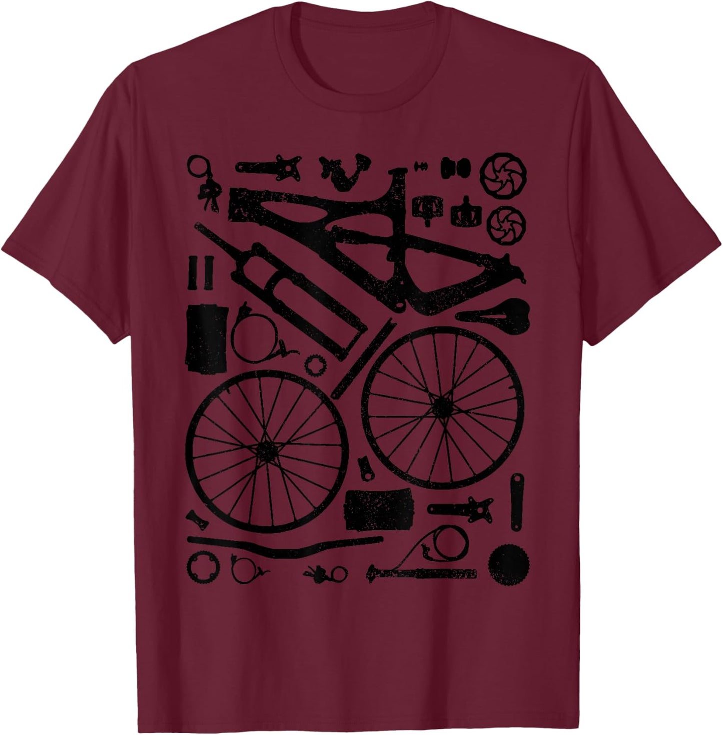 Mountain Bike Parts MTB Bicycle Cycling Downhill Biker T-Shirt - T-Shirt | Maroon