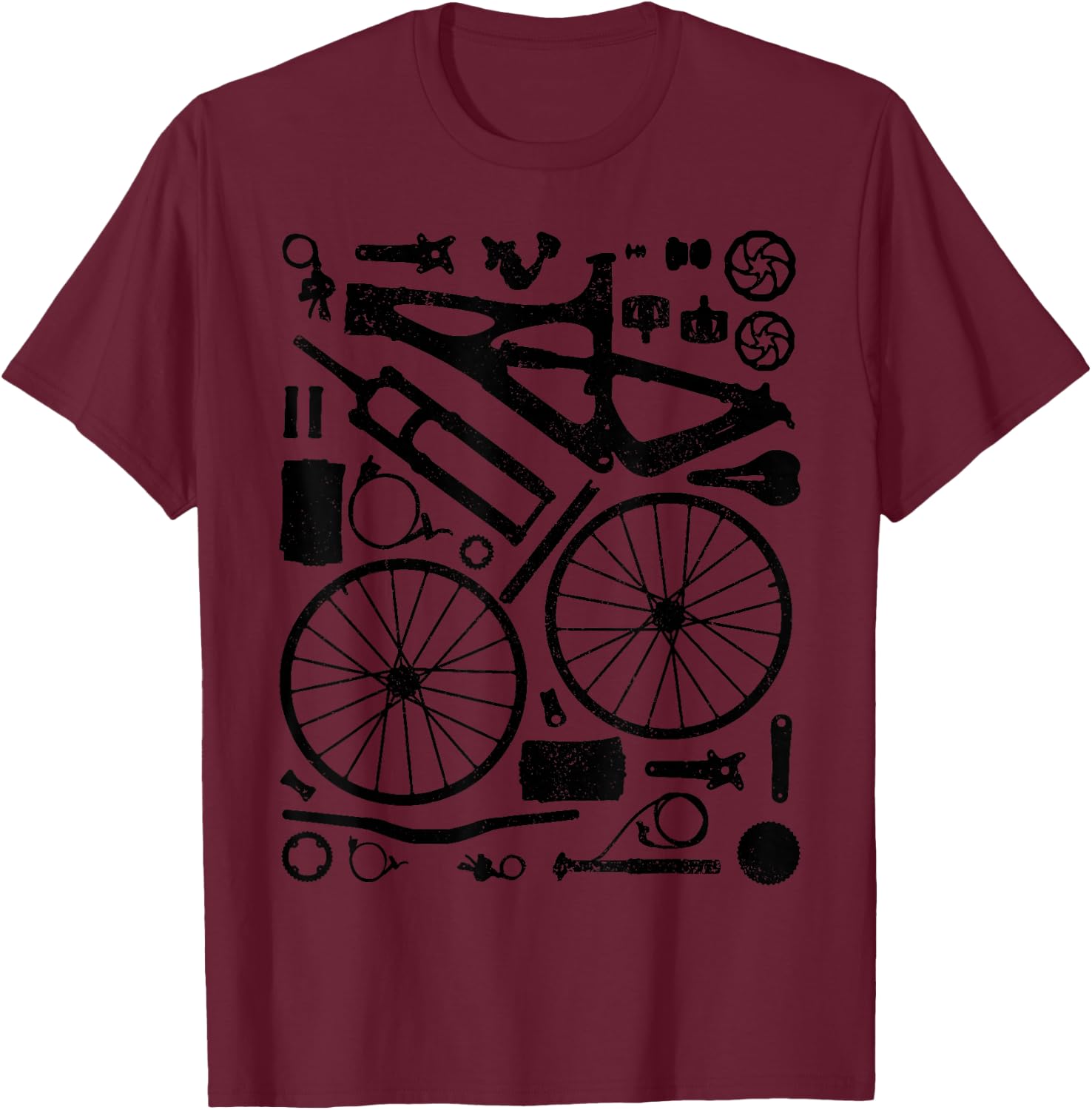 Mountain Bike Parts MTB Bicycle Cycling Downhill Biker T-Shirt - T-Shirt | Maroon