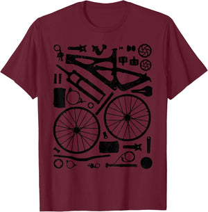 Mountain Bike Parts MTB Bicycle Cycling Downhill Biker T-Shirt - T-Shirt | Maroon