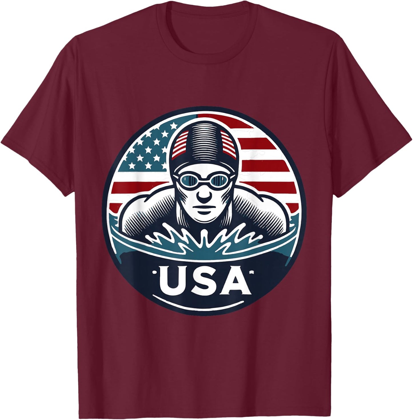 Team USA Olympic Swimmer Graphic Design T-Shirt - T-Shirt | Maroon
