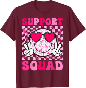Support Squad Breast Cancer Awareness Pink Ribbon Smile Face T-Shirt - T-Shirt | Maroon