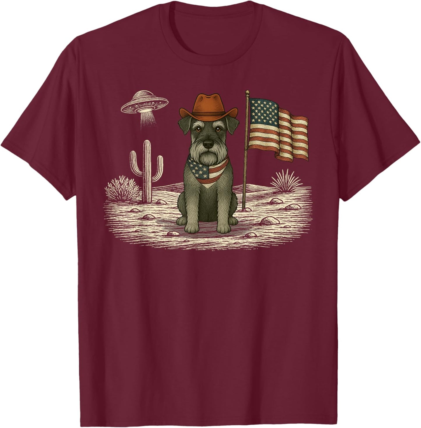Miniature Schnauzer 4th of July US American Flag Patriotic T-Shirt - T-Shirt | Maroon