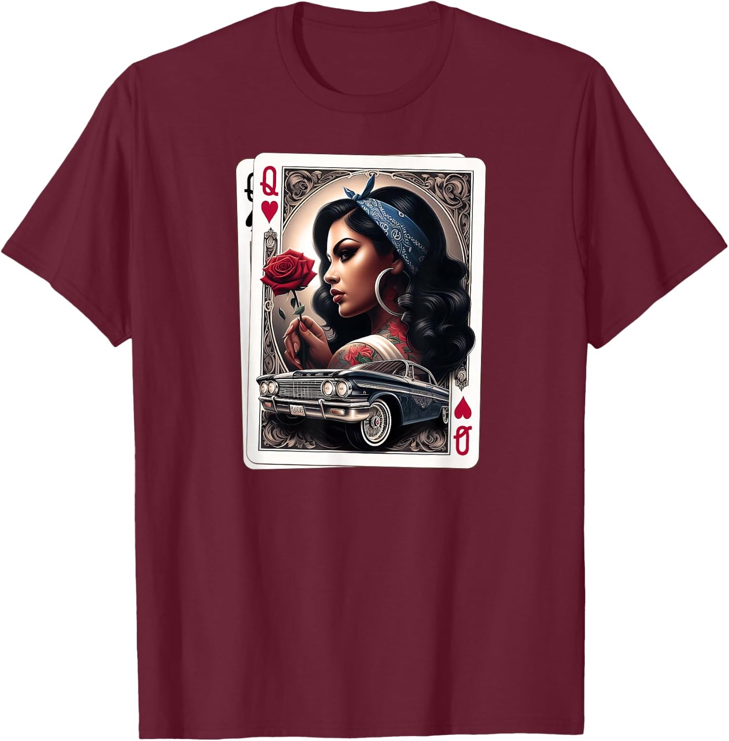 Lowrider Chicana Chicano Shirt Retro Low Rider Chicano Art T-Shirt - T-Shirt | Maroon