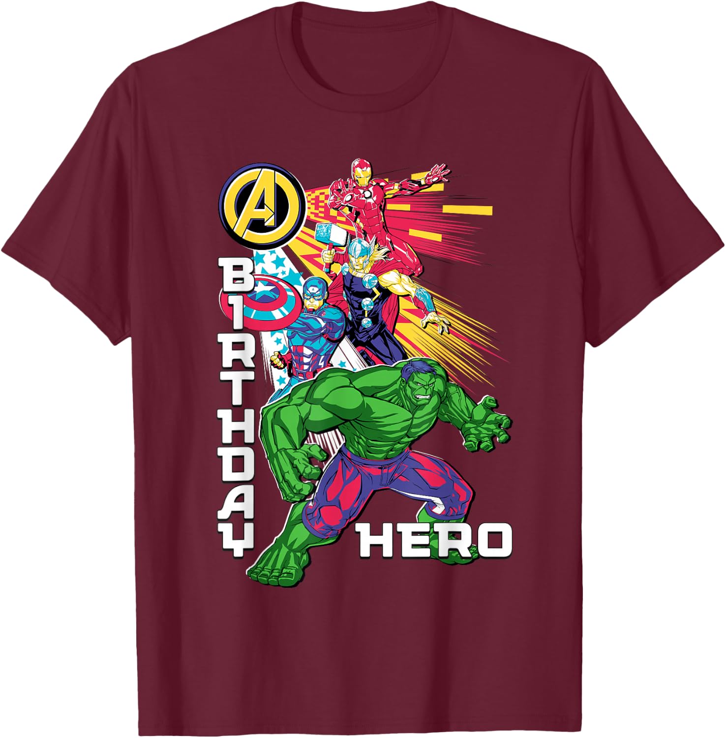 Marvel Super Heroes Avengers Team & Logo Birthday Hero T-Shirt - T-Shirt | Maroon
