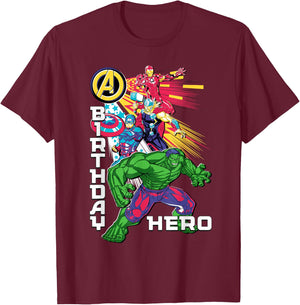Marvel Super Heroes Avengers Team & Logo Birthday Hero T-Shirt - T-Shirt | Maroon