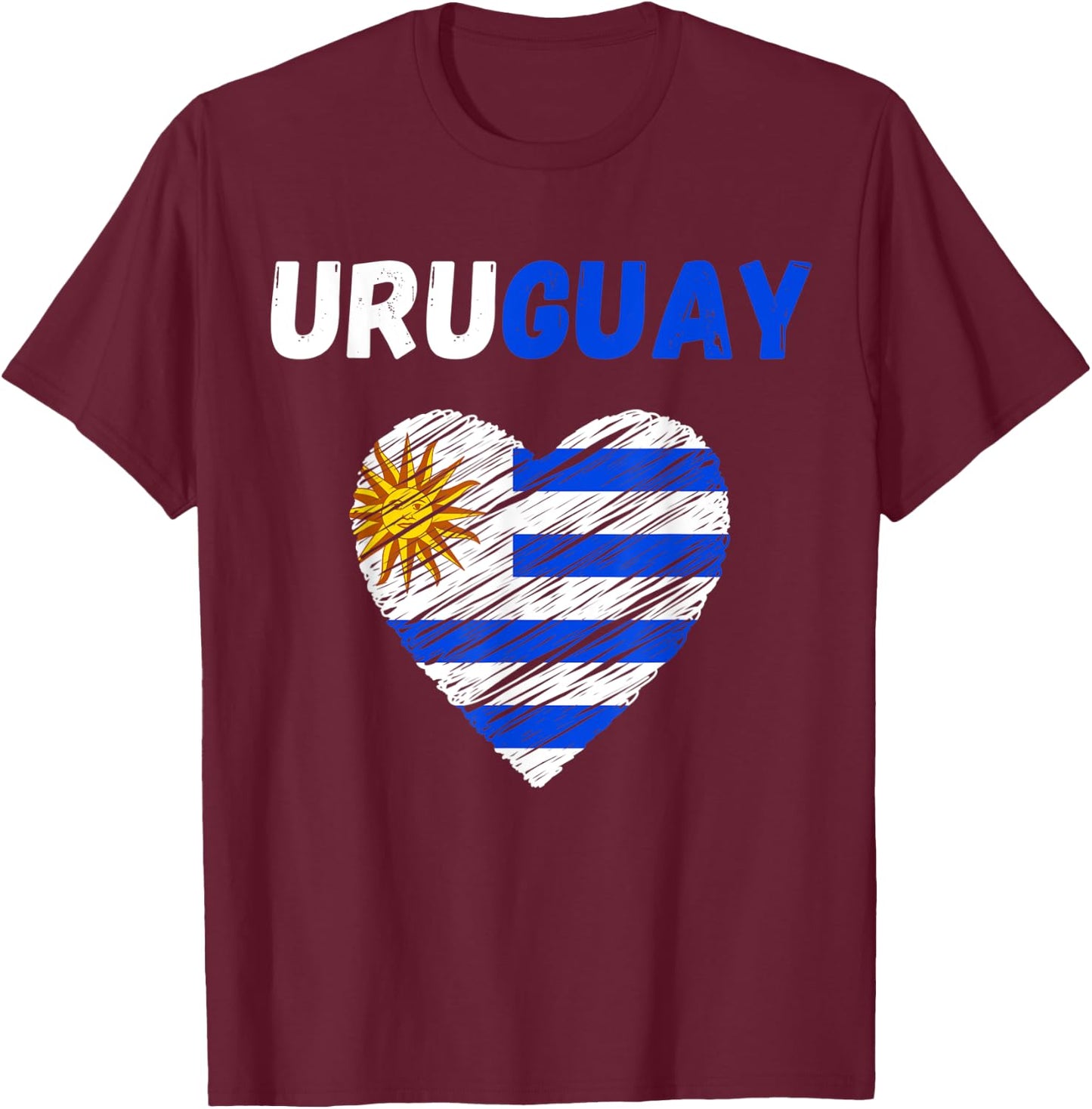 Uruguay Flag Holiday Uruguay Heart Uruguayan Flag T-Shirt - T-Shirt | Maroon