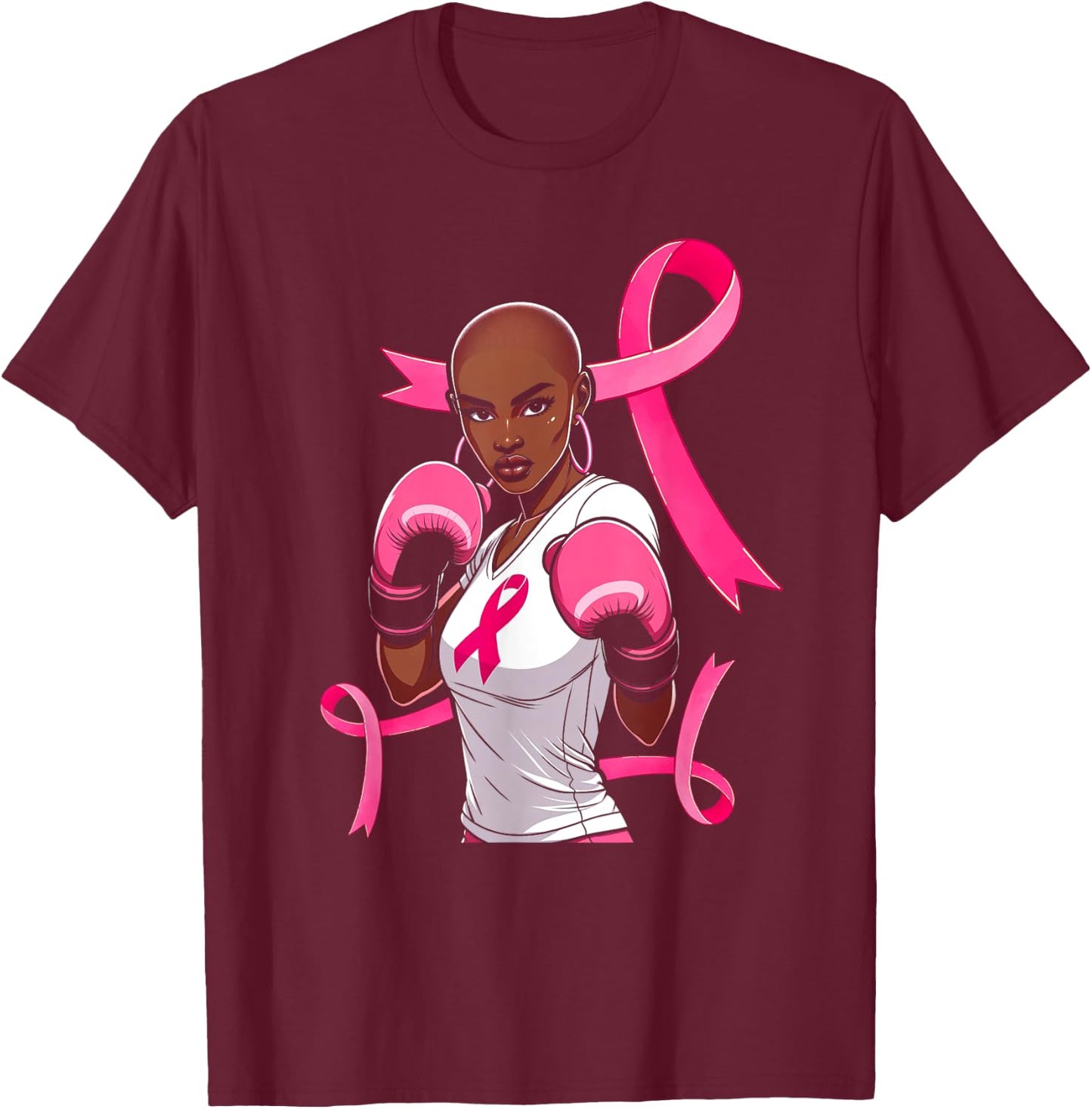 Breast Cancer Awareness African American Afro Pink Ribbon T-Shirt - T-Shirt | Maroon