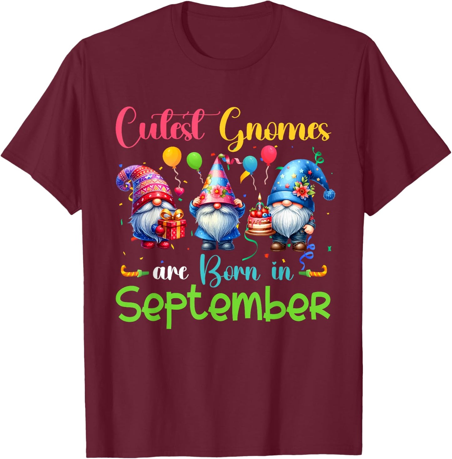Cutest Gnomes Costume September Birthday Funny Party T-Shirt - T-Shirt | Maroon