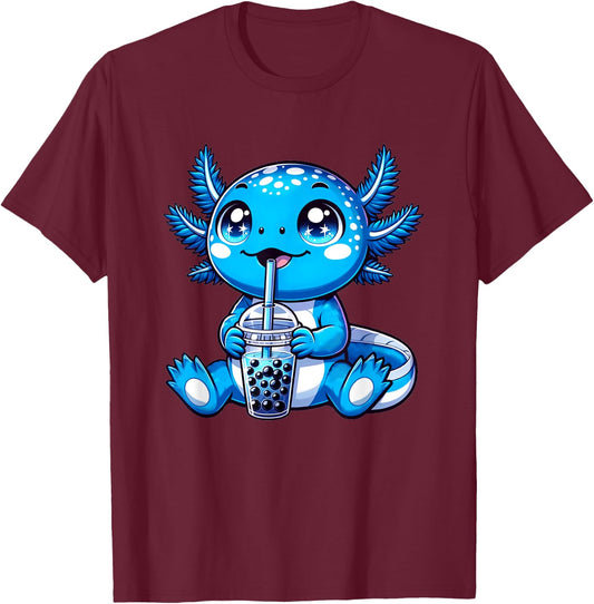 Kawaii Axolotl Boba Tea Anime Bubble Tea Axolotl T-Shirt - T-Shirt | Maroon